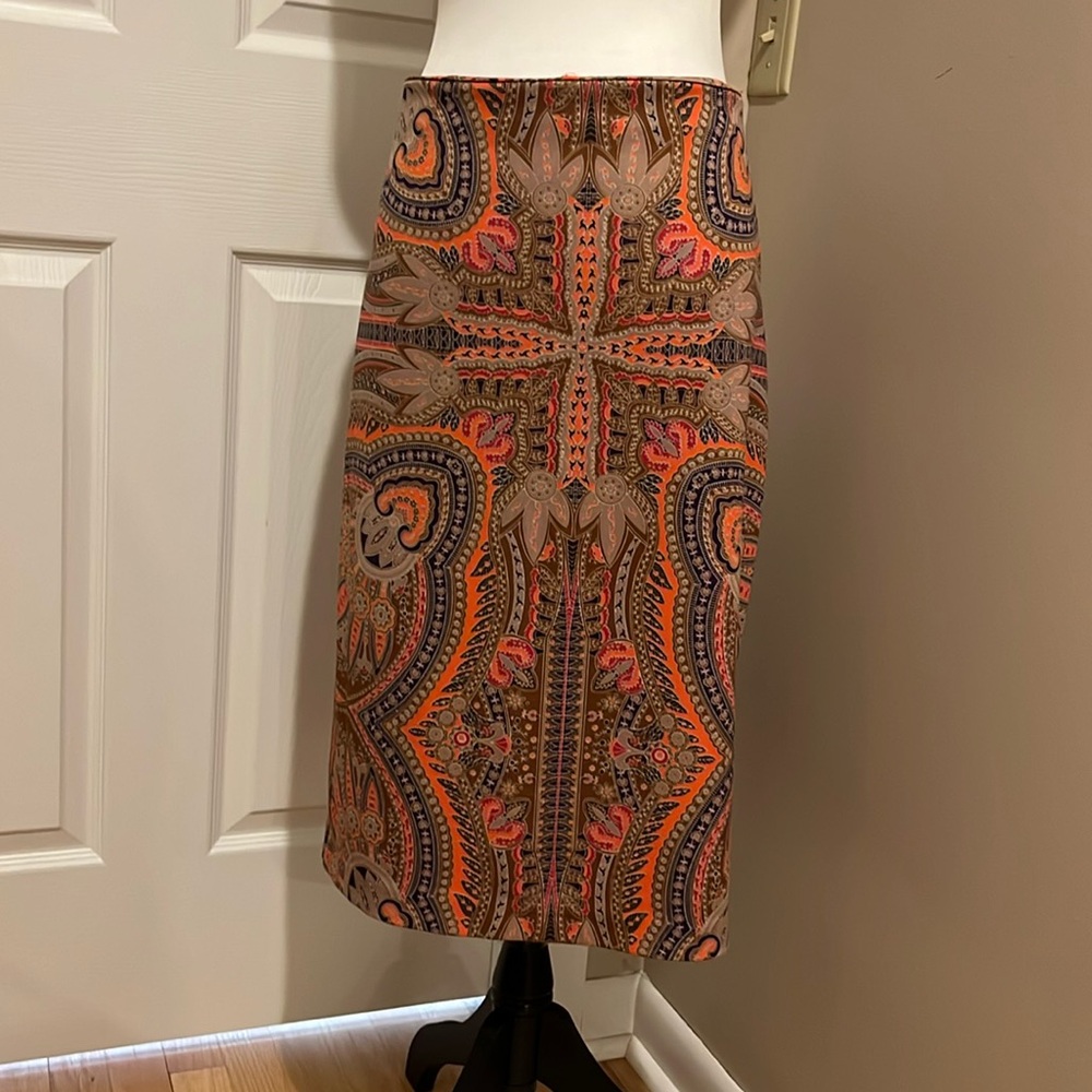 New York & Company Paisley Pencil Skirt in Brown and Orange
